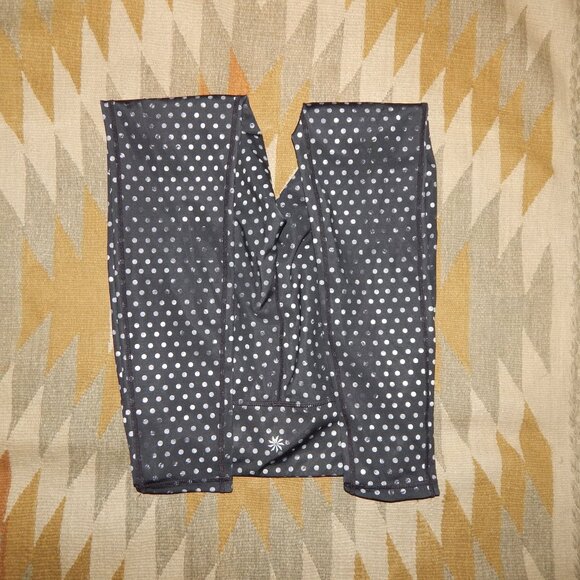 Athleta S Black w Gray Polka Dots Yoga Leggings - Picture 3 of 6